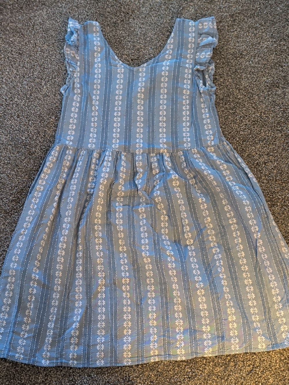 Girls' Light Blue Floral Stripe Ruffle-Sleeve Casual Dress